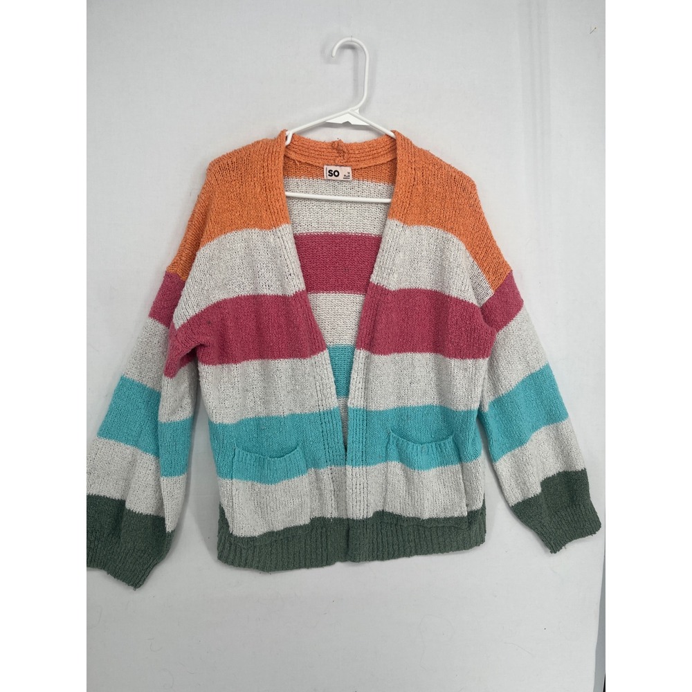 SO Plus Size 18 Cardigan Sweater Multi-Color Striped Open Front Knit Pocket 3288
